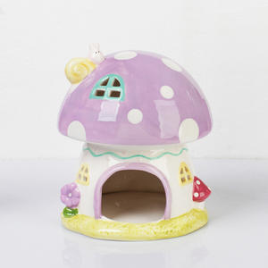 Decoratief Paddenstoelontwerp Keramische Vogel Hamster Klein Dierenhuis - Product Image 2