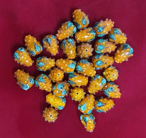 ลูกปัดแก้วคริสตัล Murano รูปทรงกลม/วงรี สีเหลืองประดับสีน้ำเงิน ลูกปัดแบบหลวมสำหรับทำเครื่องประดับ ยี่ห้อ FE บรรจุกล่อง - Product Image 1