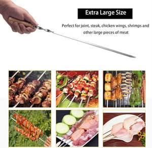 Juego de 6 Brochetas de Acero Inoxidable para Barbacoa, Brochetas para Carne, Camarones, Pollo y Vegetales con Mango de Madera - Product Image 3