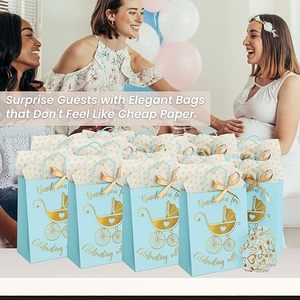 Bolsa de Regalo para Baby Shower Personalizada al por Mayor, de Papel Kraft con Papel de Seda y Cinta, Bolsa con Logotipo para Revelación de Género - Product Image 5