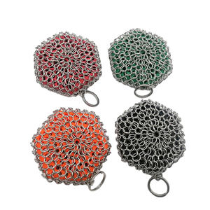 Metalen Pan Schraper Pot Reinigingsborstels Rvs Gietijzer Cleaner Chainmail Scrubber <span class=keywords><strong>Pad</strong></span> Met Ring - Product Image 2