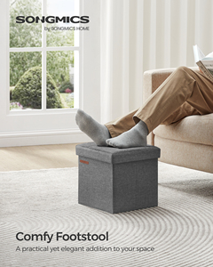SONGMICS Pouf Contenitore <span class=keywords><strong>Pieghevole</strong></span> Moderno Piccolo, <span class=keywords><strong>Poggiapiedi</strong></span> a Cubo per Scuola, Ingresso, Soggiorno, Camera da Letto, Dormitorio - Product Image 2
