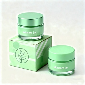 Luxury Customized Colored Round 50ml Glass Cosmetic Moisturizer Lotion Cream <b>Container</b> Jar With Plastic Screw Lids - Product Image 2