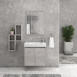 Kamalu MN-70C mobiletto da parete da 70cm con lussuoso Design europeo materiale MDF due porte lavabo In ceramica - Product Image 5