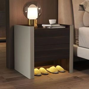 Mesita de noche moderna de madera maciza con gabinete de almacenamiento de cuero, mueble de dormitorio para uso adulto - Product Image 2