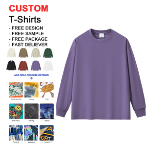 Camisetas Deportivas de Manga Larga para Hombre, 100% Algodón, Tejido de Punto, Lisas, para Impresión Digital, Corte Regular, Ropa Deportiva para Gimnasio, Venta al Por Mayor OEM - Product Image 1