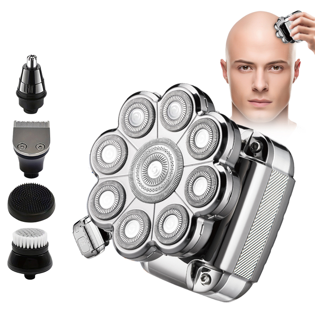 Bald Seven Blade Waterproof Electric Rotary Shaver USB Charging Stainless Steel Razor for Face for Household RV Hotel Use