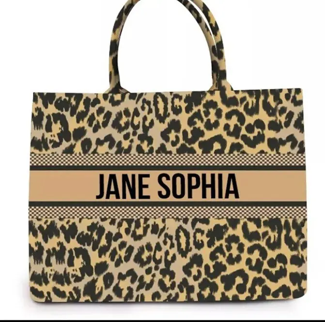 Großhandel benutzer definierte Leoparden muster Frauen Luxus Leinwand Strand tasche Sublimation hochwertige Leinwand Einkaufstasche mit Logo