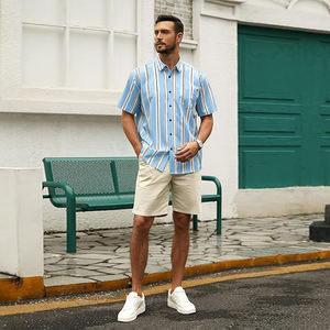 Chemises à rayures pour hommes Chemises hawaïennes d'été boutonnées à manches courtes, décontractées - Product Image 5