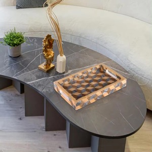 Plateau de service agate de qualité supérieure design moderne fait à la main en incrustation d'os et de résine plateau en bois incrusté - Product Image 3