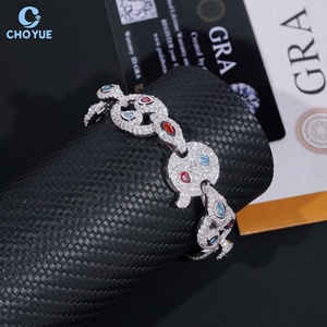 Pulsera de eslabones cubanos de moissanita chapada en rodio 925S con corte marquesa y engaste pavé de colores, joyería de lujo para mujer, precio mayorista - Product Image 2