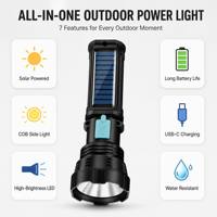 Lampe torche solaire Yorex, rechargeable, étanche IP65, batterie 1200mAh, modes d'éclairage réglables, lampe torche solaire LED de survie