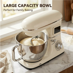 Batteur sur socle Planetary 6L avec bol en acier inoxydable, écran tactile 6 vitesses, 1300W, crochet pétrisseur et fouet métallique pour pain, gâteaux et œufs - Product Image 3