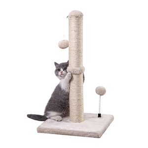 Modern basit krem kedi ağacı kulesi Sisal kayış asılı top yavru kedi ile lüks temel kedi tırmalama sütunu tırmalama sütunu - Product Image 2