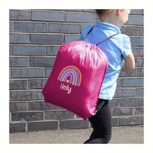 Custom Rainbow Unicorn Drawstring Gym <b>PE</b> <b>Bag</b> Girls <b>School</b> Nursery Backpack Custom Design - Product Image 6