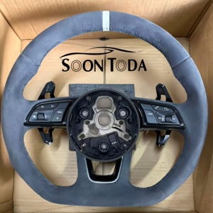 Volante Deportivo de Gamuza Premium en Forma de D con Franja Central Blanca para <span class=keywords><strong>Audi</strong></span> S5 A5 8T S6 C7.5 2016 A7 <span class=keywords><strong>A4</strong></span> B9 B7 B8 A3 RS3 S4 A1 A2 S8 - Product Image 1