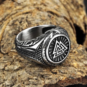 yunnique Men's <b>Titanium</b> Steel <b>Ring</b> Viking Triangle Symbol Geometric Hip Hop Style Gift Jewelry - Product Image 1
