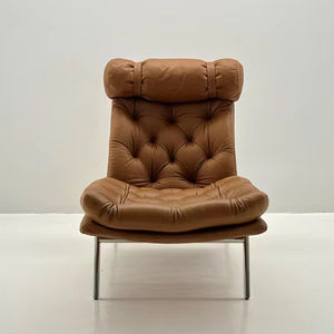 Minimalist Chaise Lounge Chair with Stainless Steel <b>Frame</b> and Brown Leather for Living Room-Eco-Friendly & Comfortable Design - Product Image 5