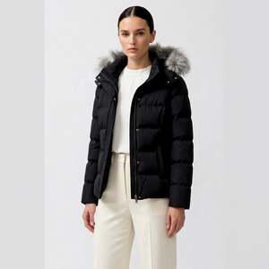 Veste matelassée bleue pour femme, col rabattu, manches longues, fermeture éclair, couleur unie, hiver, longueur normale, imperméable - Product Image 1