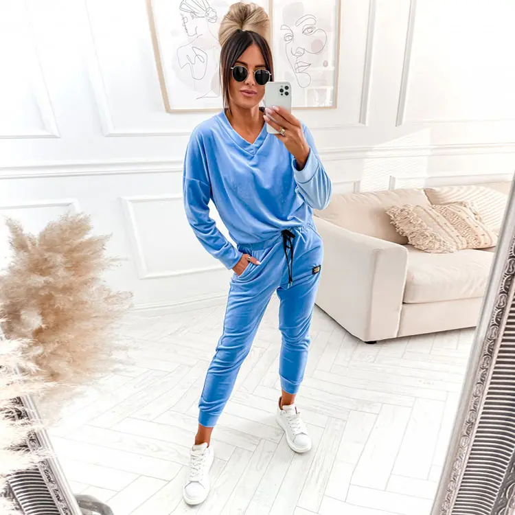 Winter Korean Sleepwear Velvet Pyjama Plain Pajamas Loungewear Lounge Wear Women Casual Long Sleeve Two Piece Set Clothing