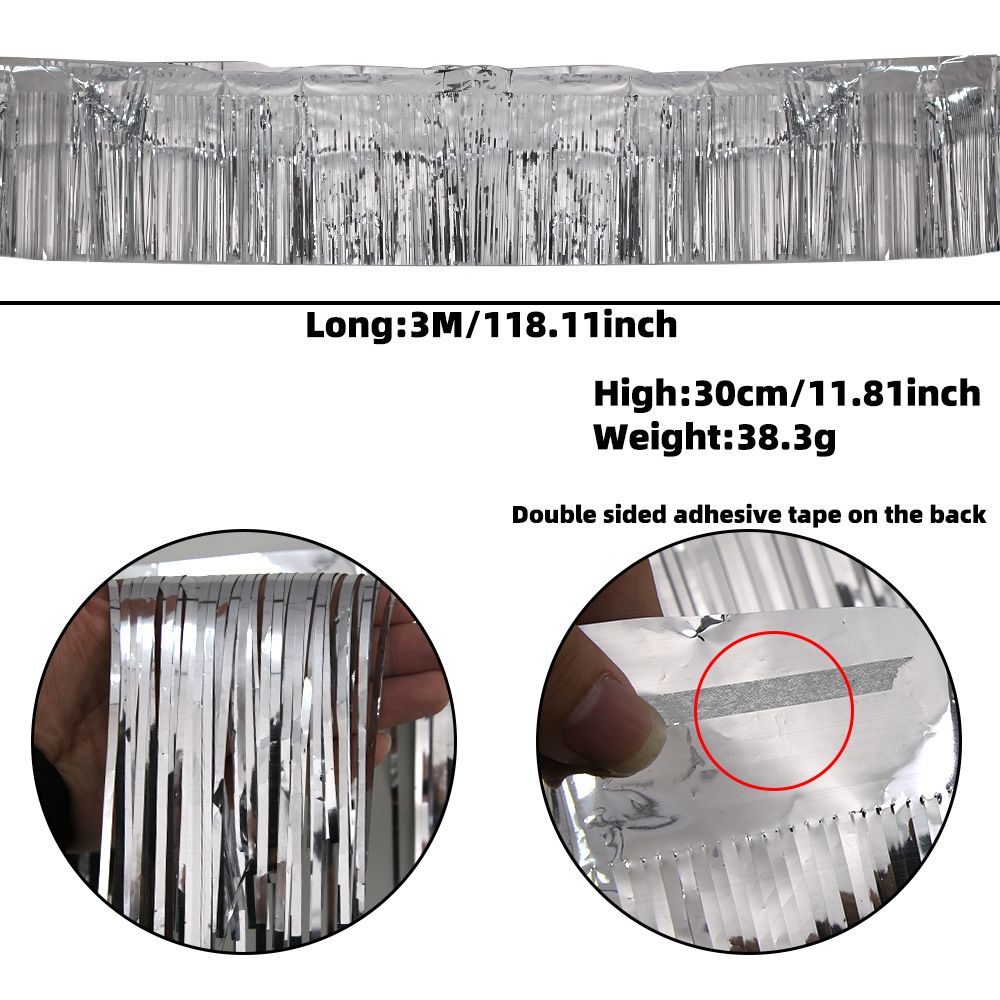 Pancarta de seda de lluvia plateada brillante-30*300cm