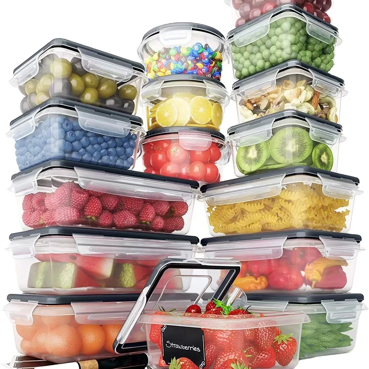 Set da 16 confezioni da cucina frigorifero a microonde in plastica con coperchio a scatto facile contenitore per alimenti