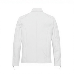 High Fashion White Men's Genuine Leather Biker <b>Jacket</b> with Zipper Closure <b>Waterproof</b> Breathable & Anti-Uv - Product Image 2