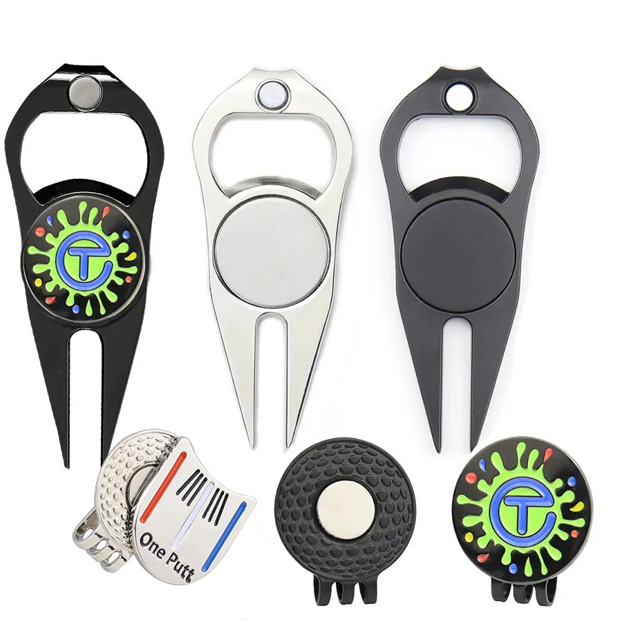 Производитель, изготовленный на заказ, аксессуары для маркера мяча для гольфа, зажим для шляпы и металлический магнитный инструмент для ремонта для гольфа с изготовителем мяча для гольфа