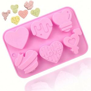 Moule à gâteau en silicone écologique avec logo personnalisé, moule à savon fait main, 6 cavités, différents motifs de cœurs, bougie OEM/ODM - Product Image 1