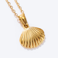 Collar de Moda para Mujer de Acero Inoxidable con Colgante Budista, Serie Océano, Joyería con Concha y Cadena Figaro, Venta al por Mayor