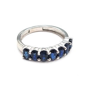 Anillo de Zafiro Azul en Racimo, Chapado en Plata 925, Banda de Piedras Preciosas, Joyería Geométrica para Novia, Regalo de Aniversario, BANGLE - Product Image 1