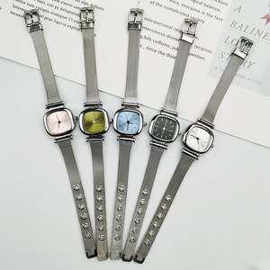 Compact Retro Artistic Square Dial Female Student Watch Cross-Border Casual Glass <b>Window</b> Steel <b>Mesh</b> Strap Coin Type Plastic Band - Product Image 1