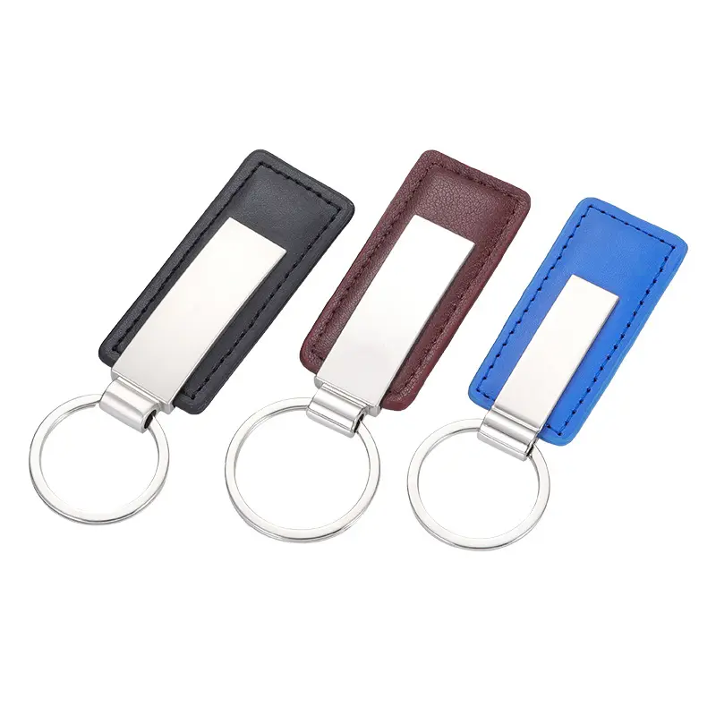 Usine directe métal mode pendentif personnalisé en cuir pu porte-clés laser logo porte-clés porte-clés en cuir blanc porte-clés