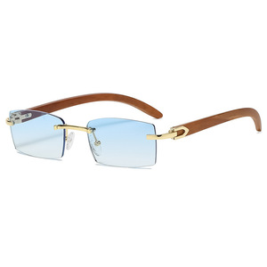 Nouvelles Lunettes de Soleil Carrées Sans Monture Tendance et Légères UV400, Montures Grises et Beiges, Style Classique et Personnalisé pour Adultes - Product Image 4