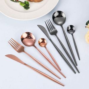 Hot Sale Wood Packing Box Fork Knife Spoon Black Gold Flatware 24pcs Stainless Steel Silverware Cutlery <b>Set</b> for Weeding Party - Product Image 4