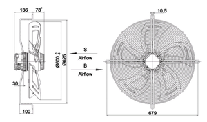 Ventilador Axial de Refrigeración Eléctrico WEIGUANG YWF6D600S-137/70-G, 380V 1.45/1.35A 500/350W 920/950RPM 9715/8415m/h OEM ODM - Product Image 4