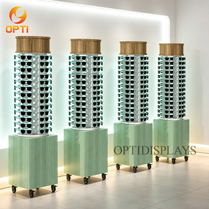 Présentoir rotatif sur pied pour lunettes <span class=keywords><strong>de</strong></span> soleil, tour d'exposition en bois pour lunettes avec armoire verrouillable et roulettes pour magasins d'optique - Product Image 6