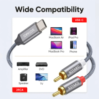 Câble audio SOTAKO USB-C vers double RCA avec DAC intégré, connecteurs plaqués or - Stéréo HiFi pour ordinateur, home cinéma, ordinateur portable, haut-parleur