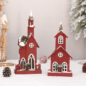 Christmas New Product Wooden <b>Red</b> <b>Little</b> House Decorations Snow Scene Ornaments Outdoor Use - Product Image 2