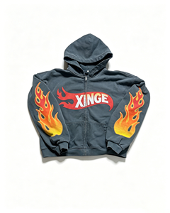 Sudadera con capucha personalizada Flame para hombre, estilo vintage, con gráfico, con cremallera, holgada, estilo streetwear, esencial. - Product Image 4