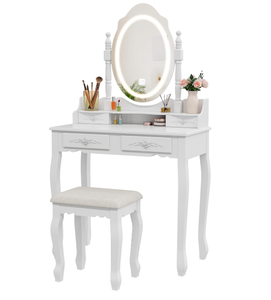 Tocador plegable portátil blanco moderno, juego de taburetes de maquillaje con lámpara Led inteligente, espejo cosmético, muebles de dormitorio - Product Image 4