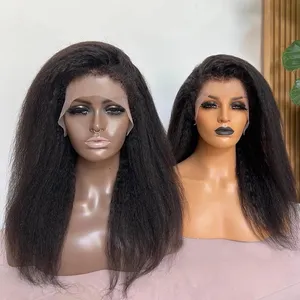 Nouveau 4C texturé délié perruques bouclés bébé cheveux naturels bords peau fondre HD dentelle frontale perruques crépus Yaki droite perruques de cheveux humains