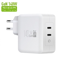 Produk Terlaris 2026 Colokan Dinding EU Dual Port Tipe C USB PD 3.1 PPS Gan Pengisi Daya Cepat 140w untuk Perangkat Smartphone Laptop