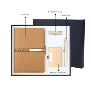 Custom Notebook Gift Set PU <b>Leather</b> Hardcover Notebook Office Notebook with Pen USB Name Card Holder for Business Gift Box Set - Product Image 4