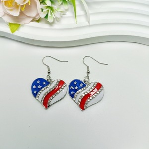 Independence Day USA Love Wings Zinc Alloy Drop Earrings Red White and Blue <strong>Striped</strong> <strong>Flag</strong> Trendy Heart Shape Wholesale - Product Image 5