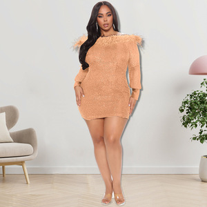 218231 Suministro al por mayor de ropa para mujeres de talla grande europeas y americanas, nuevo vestido de lentejuelas de manga larga de otoño directamente de fábrica - Product Image 2