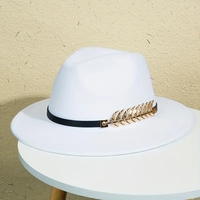 Chapeau Unisexe Classique Fedora Panama en Feutre de Laine pour Hommes et Femmes, Bords Larges, Vintage, Chapeau Jazz Unisexe avec Ruban et Feuilles Métalliques, en Laine, pour Extérieur