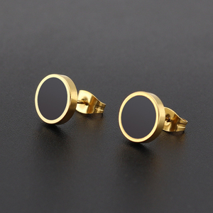 Vintage Classic Cute <strong>Black</strong> Enamel Shape Plain <strong>Stud</strong> <strong>Earrings</strong> 18K Gold Plated Stainless Steel Jewelry for Women Girls Children - Product Image 4