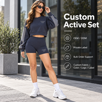 Ensemble de sport 2 pièces personnalisé pour femme, color block, sweat-shirt court à col rond et short taille haute, tenue douce pour l'entraînement et les loisirs en ville