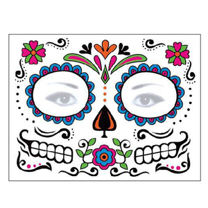 Autocollants de tatouage temporaire Jour des Morts, motifs tête de mort en sucre, roses florales, art corporel d'Halloween - Product Image 5